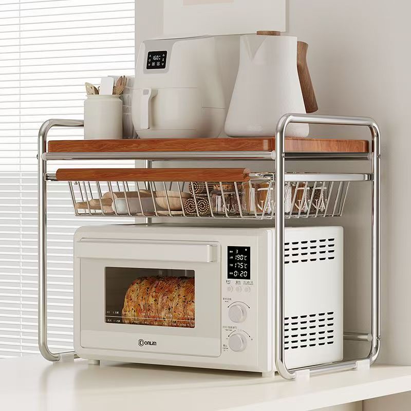 Kitchen Appliances Essentials - Mid-Century magnetronstandaard met uittrekbare mand, keukenbladorganizer,